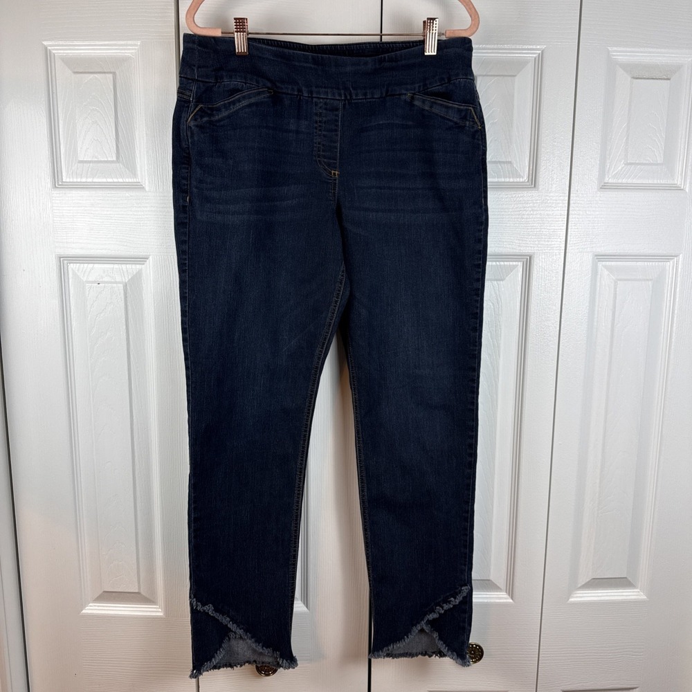 Westbound Woman 14 LONG Regular Pull On Blue Jeans, Front Pocket, Raw Hem‎ Leg
